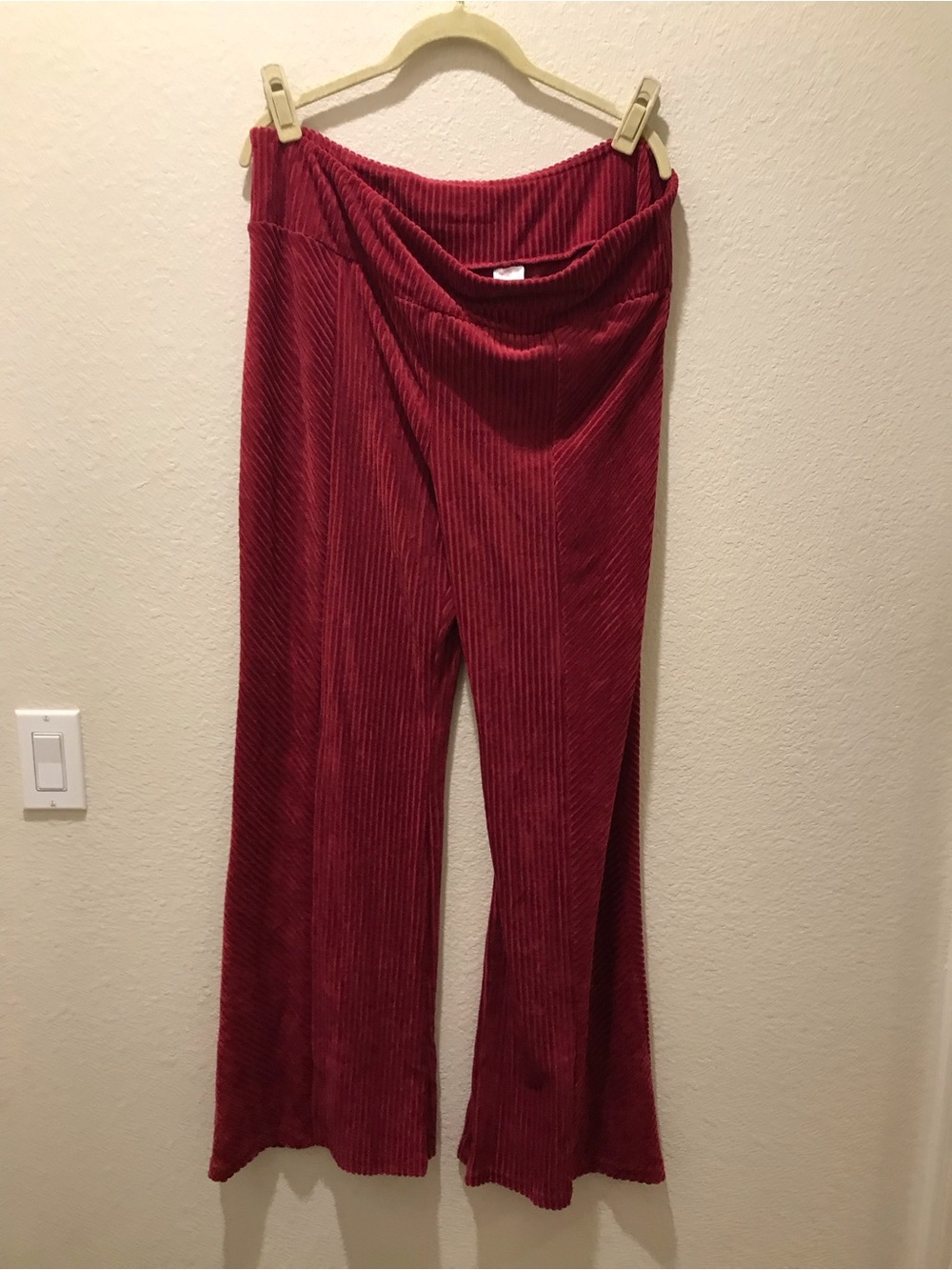 No Boundaries Red Ribbed Velvet Flare Pants